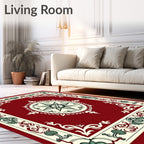 Crimson Red Botanical Medallion Border Rug