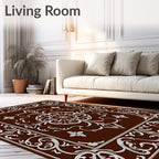 Rich Brown White Floral Medallion Rug