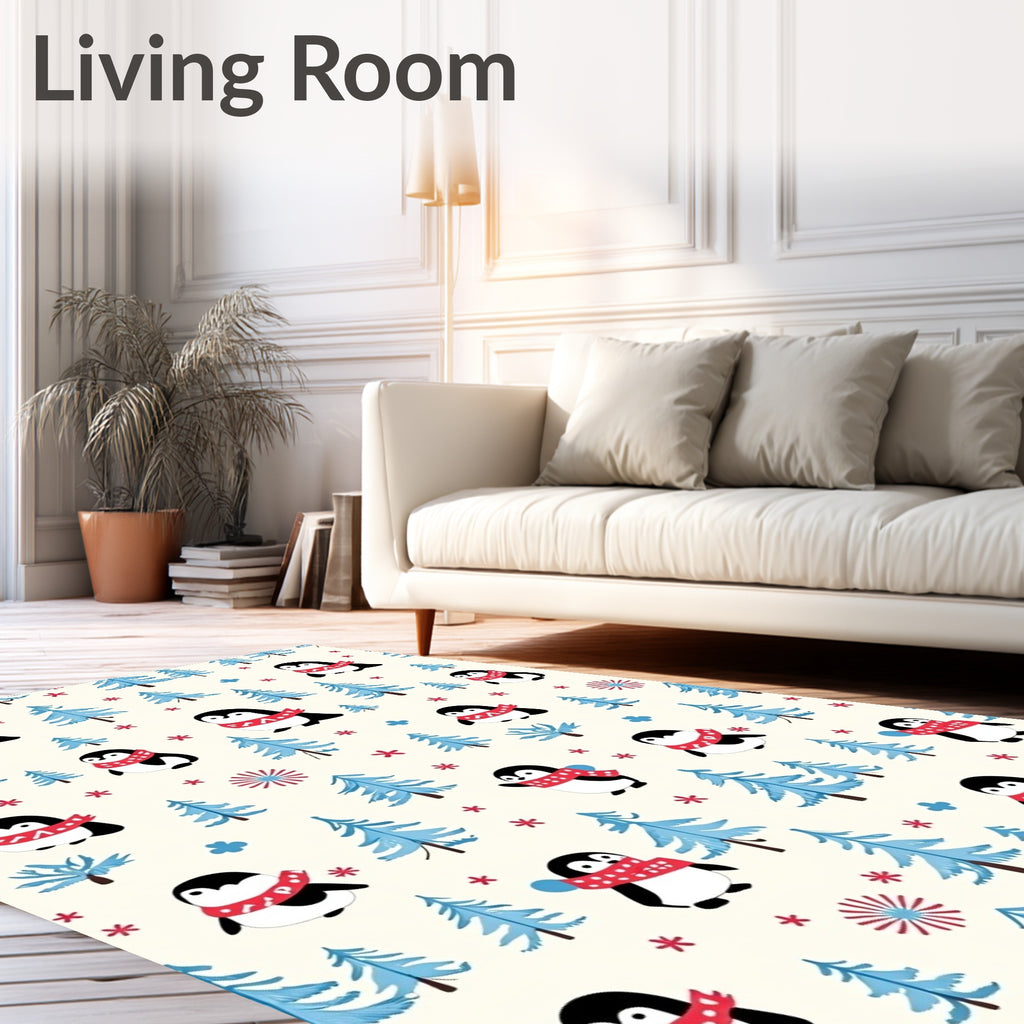 Cute Penguin Winter Forest Medallion Rug