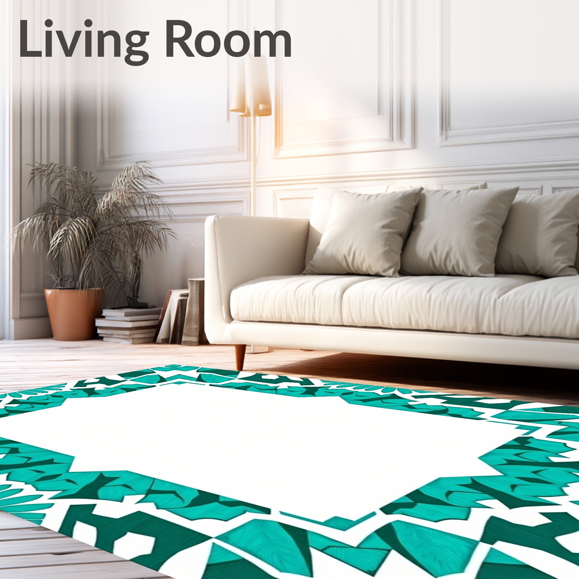 Teal Geometric Mandala Border Rug