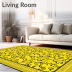 Bright Yellow Abstract Swirls Bordered Rug