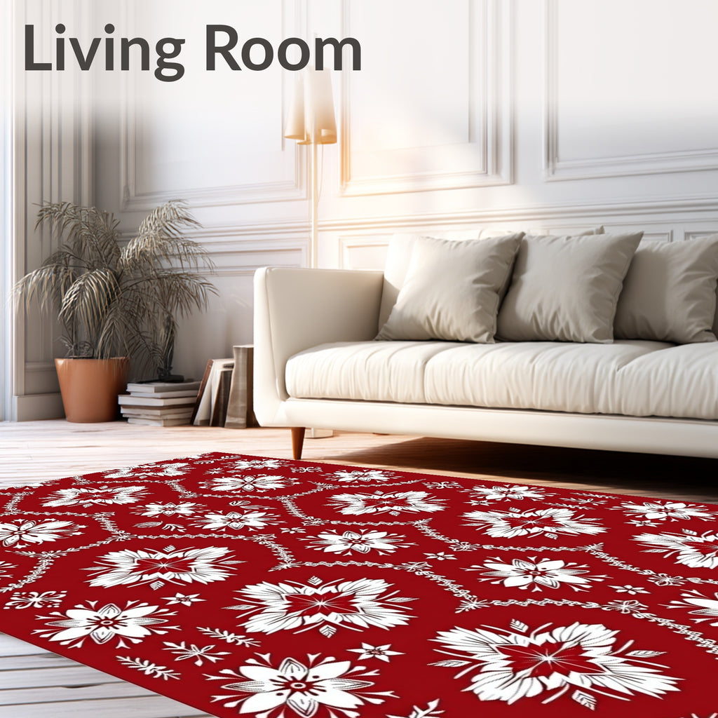 Crimson White Floral Medallion Lattice Rug