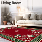 Rich Crimson White Floral Border Rug
