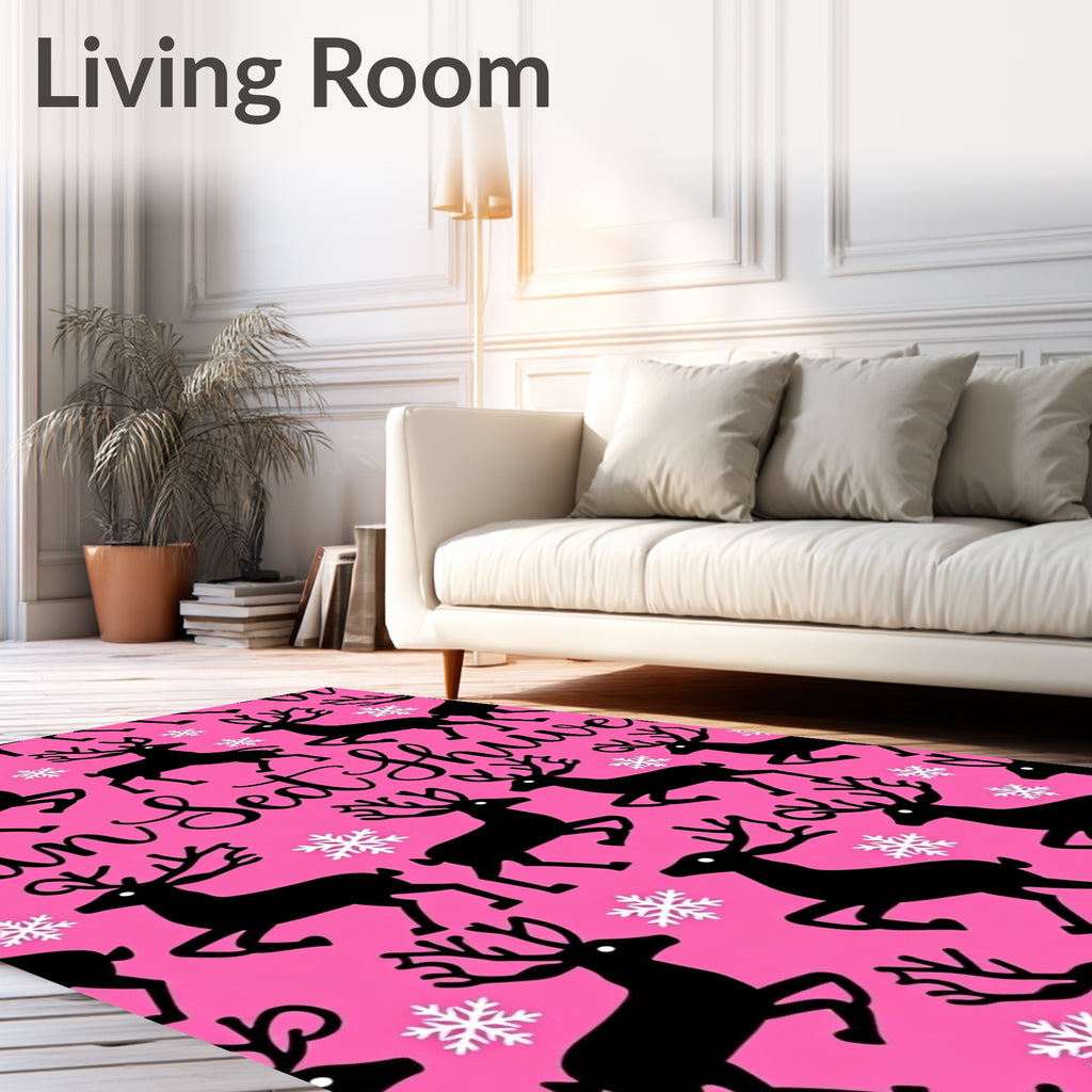 Pink Reindeer Snowflake Scene Rug