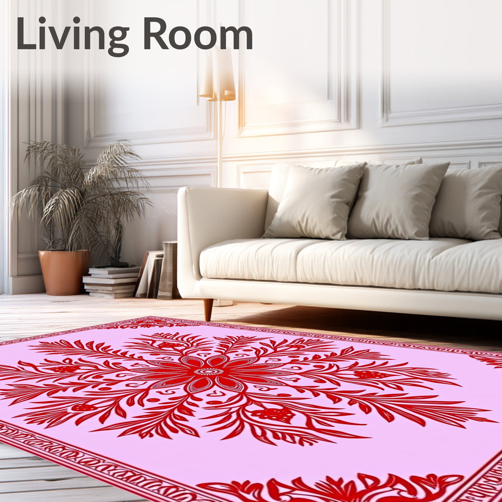 Crimson Floral Vine Medallion Rug