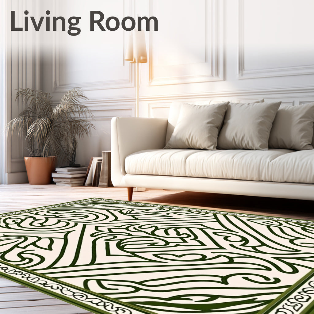 Dark Green Ornate Floral Medallion Rug