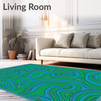 Green Blue Swirling Triangles Abstract Flow Rug