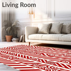 Red Swirls and Flowers Chevron Rug
