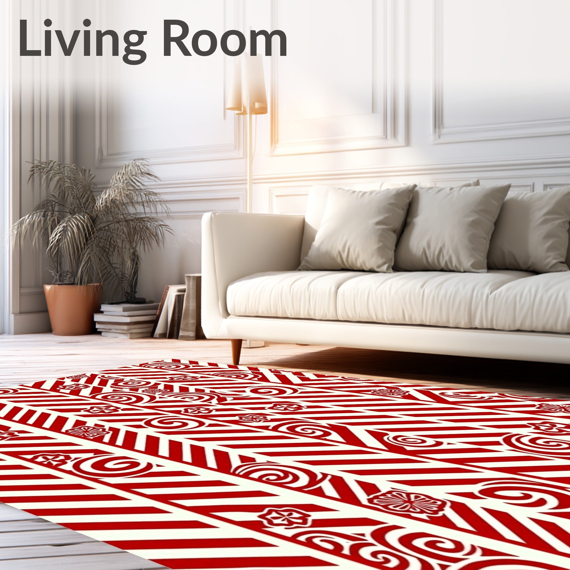 Red Swirls and Flowers Chevron Rug