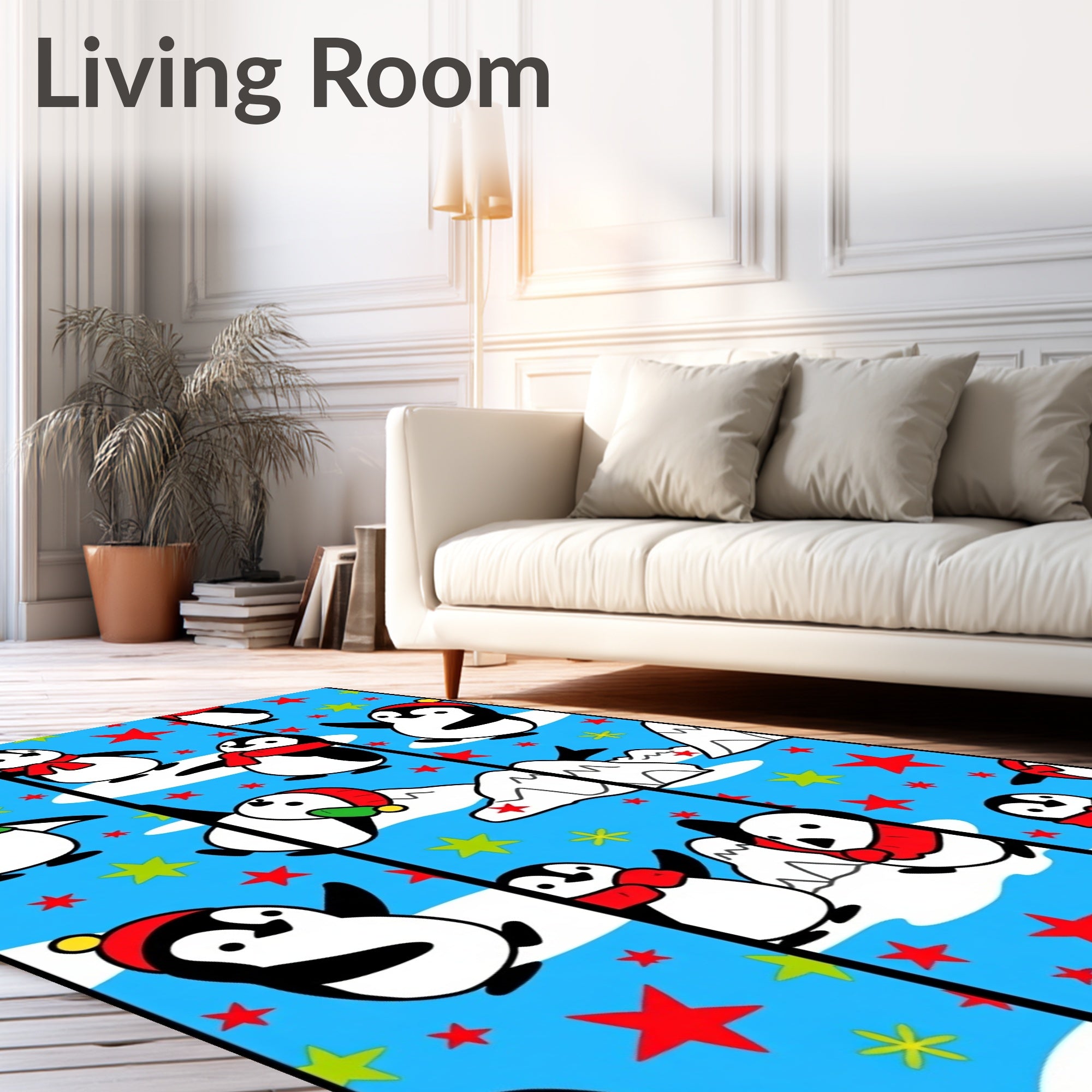 Playful Penguin Winter Scarf Stars Rug