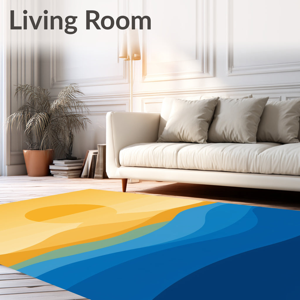 Golden Sun with Blue Ocean Waves Rug