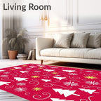 White Pine Tree Snowflake Swirl Red Design Rug