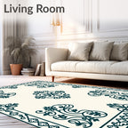 Dark Teal Vintage Floral Square Rug