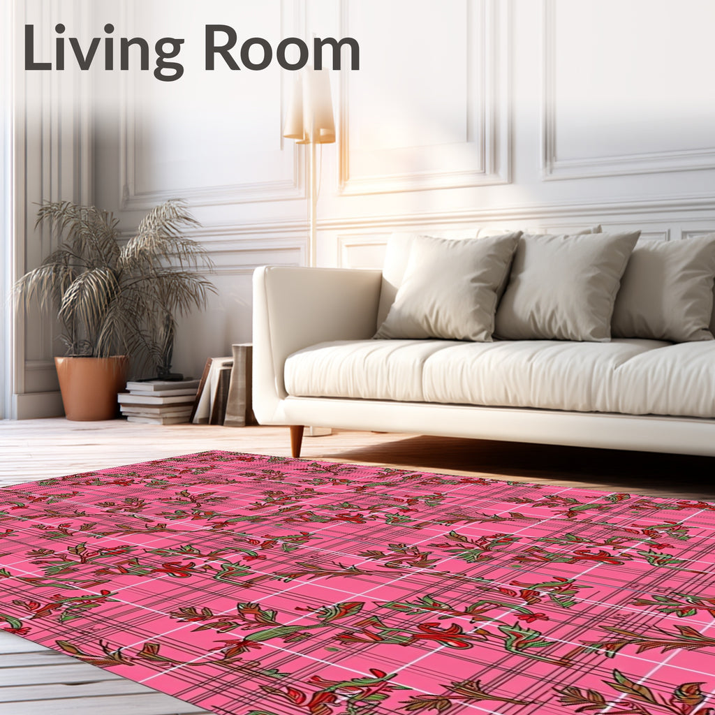 Plaid Floral Vines Pink Rug
