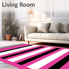 Bold Pink Black White Striped Rug