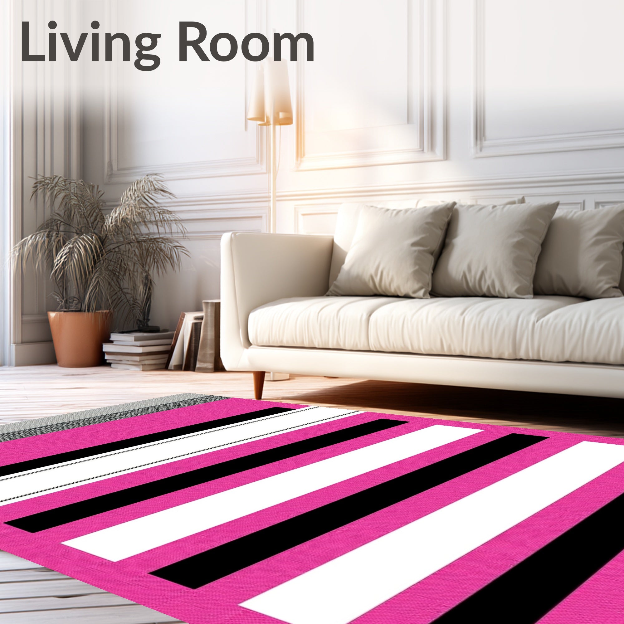 Bold Pink Black White Striped Rug