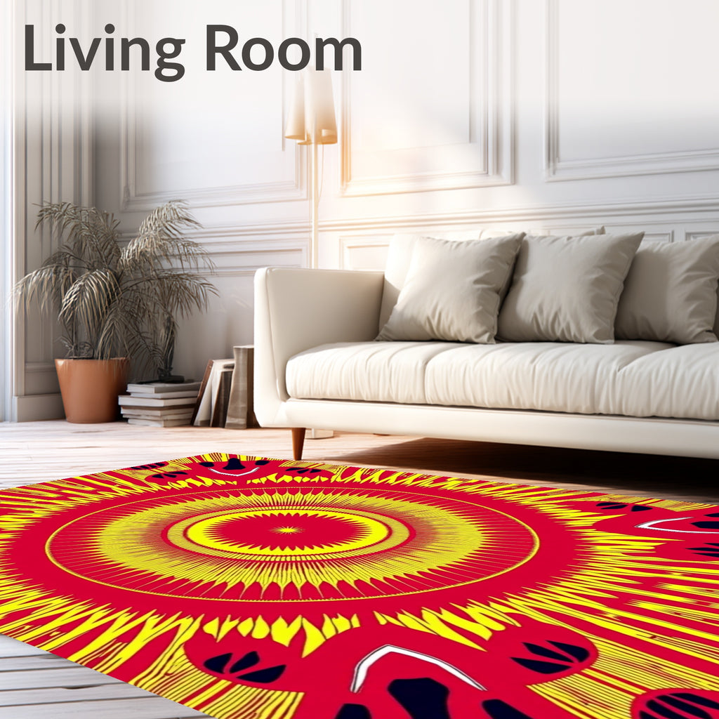 Vibrant Red Yellow Sunburst Mandala Rug