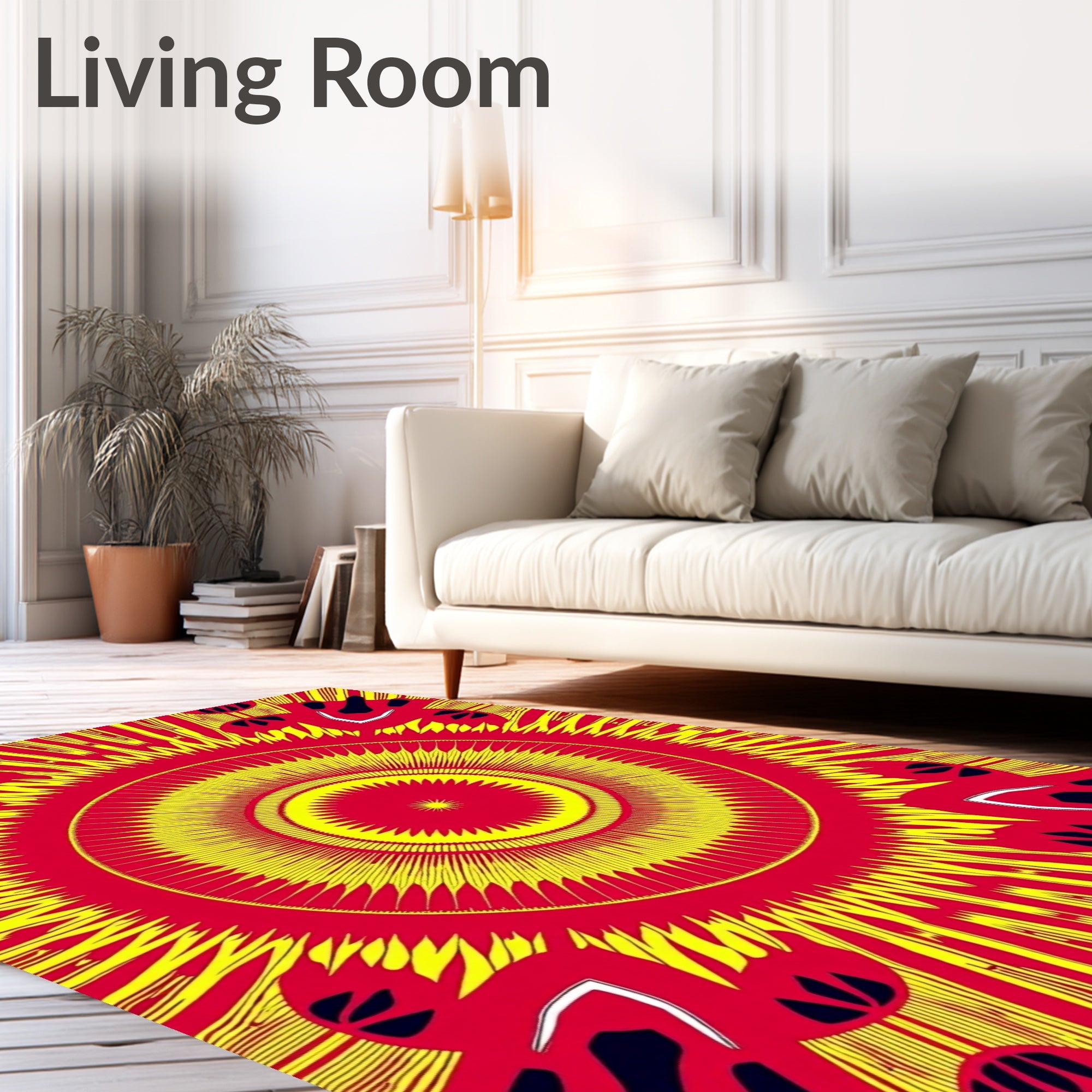 Vibrant Red Yellow Sunburst Mandala Rug