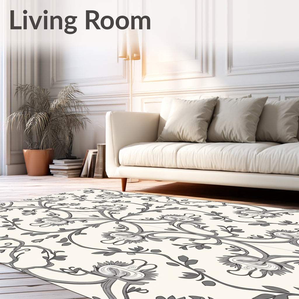 Gray Floral Arch Scroll Rug