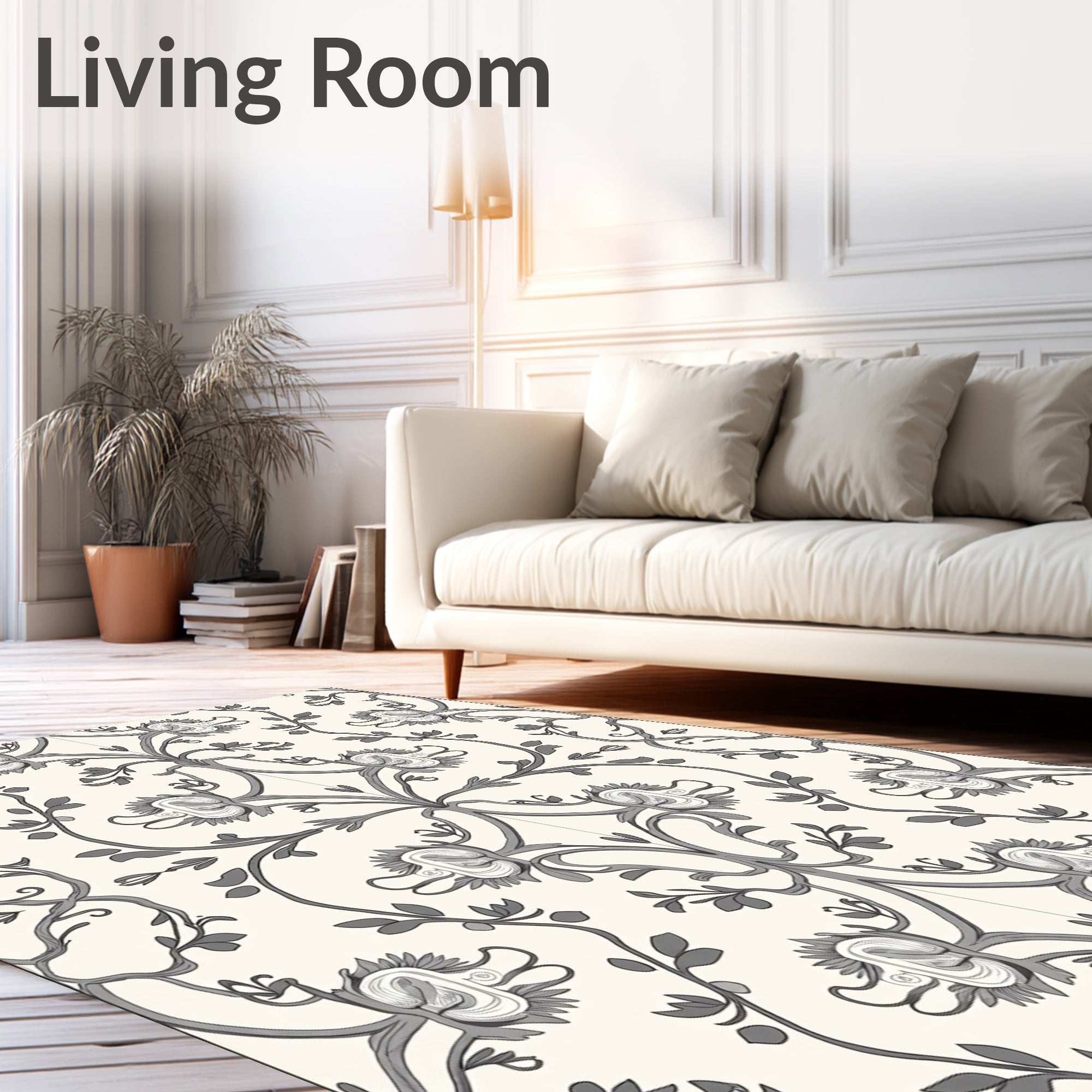 Gray Floral Arch Scroll Rug