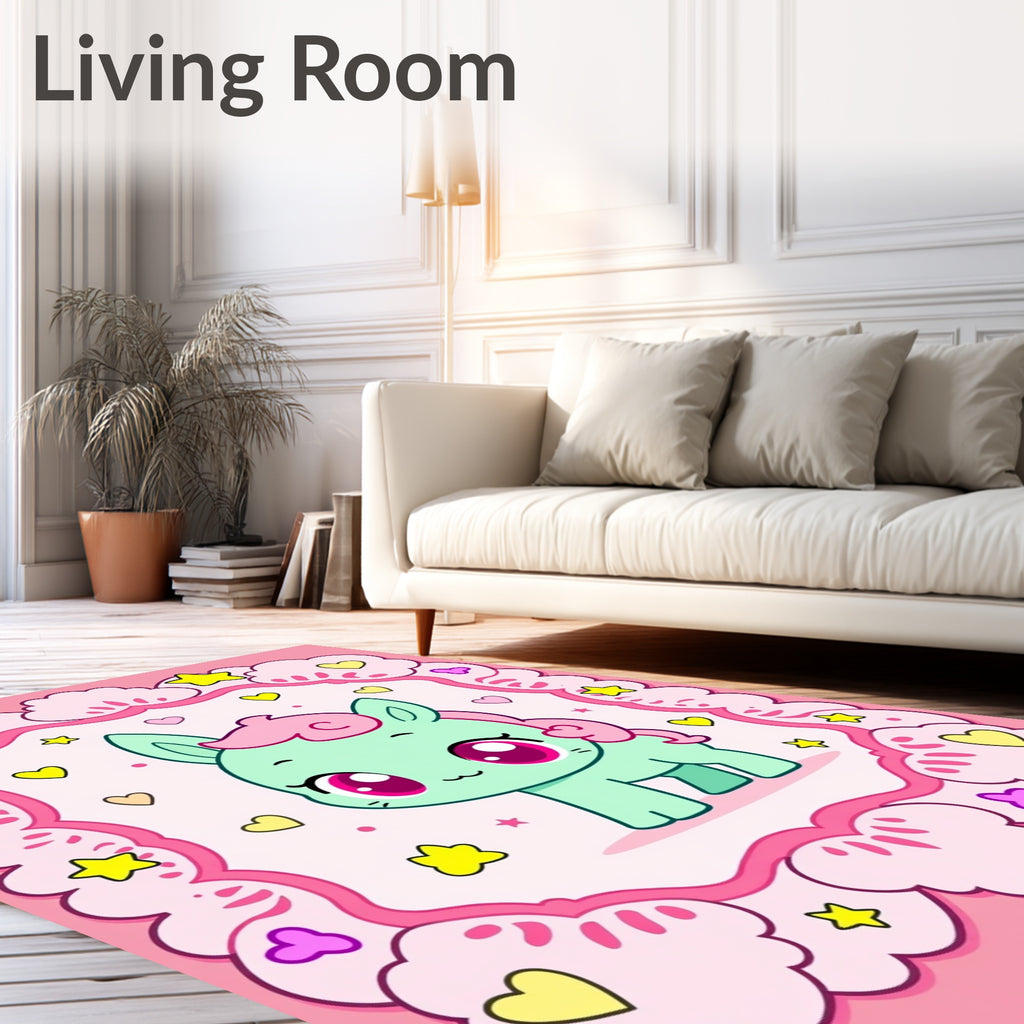 Kawaii Mint Pony Heart Star Frame Rug