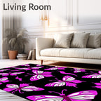 Vibrant Pink Butterfly Black Background Rug