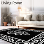 Elegant Black White Scroll Work Rug