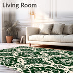 Dark Emerald Floral Damask Tile Rug