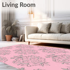 Pink Damask Scrollwork Medallion Arrangement Rug