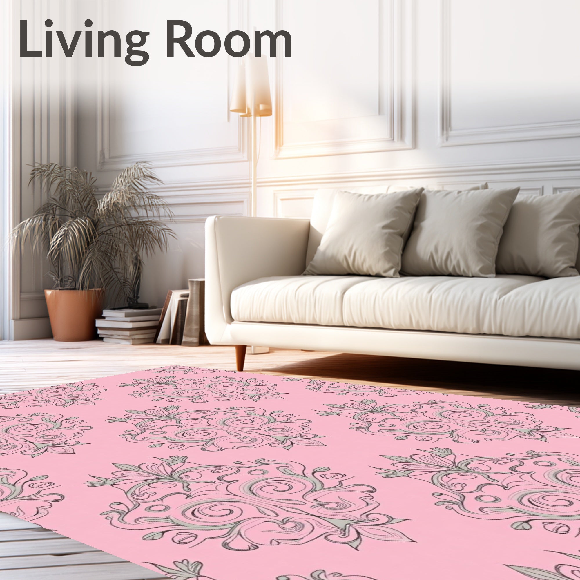 Pink Damask Scrollwork Medallion Arrangement Rug