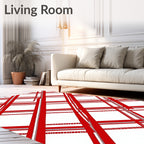 Bold Red White Plaid Intersecting Lines Rug