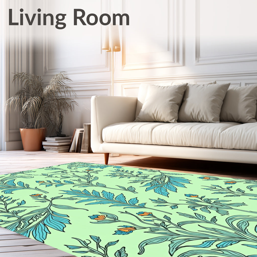Aqua Blue Orange Blossom Floral Rug
