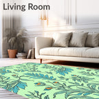 Aqua Blue Orange Blossom Floral Rug