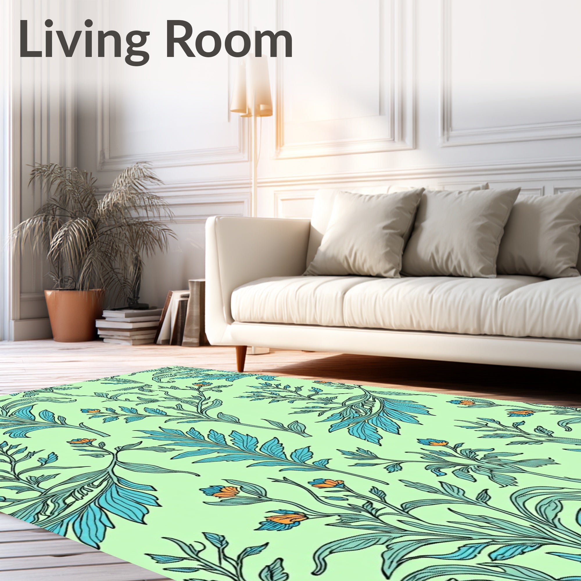 Aqua Blue Orange Blossom Floral Rug