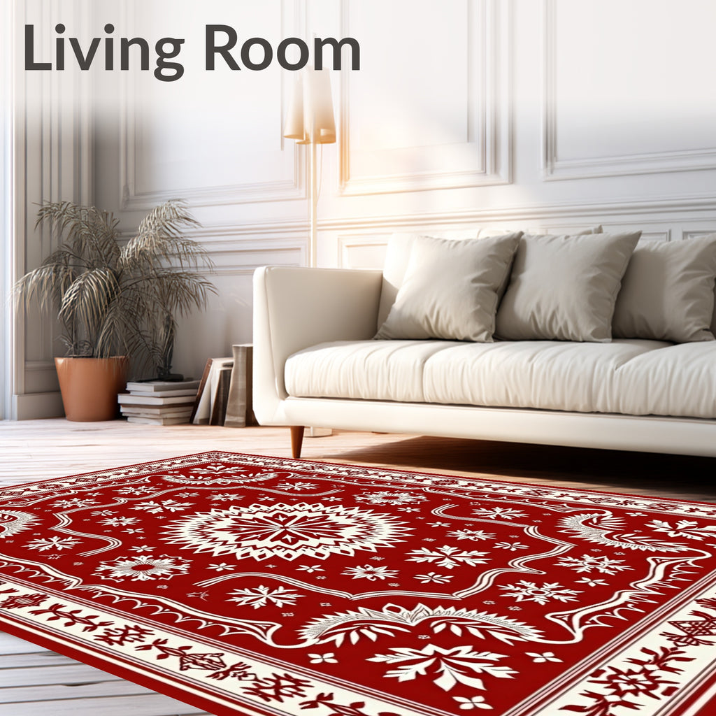 Crimson Snowflake Radiating Medallion Rug
