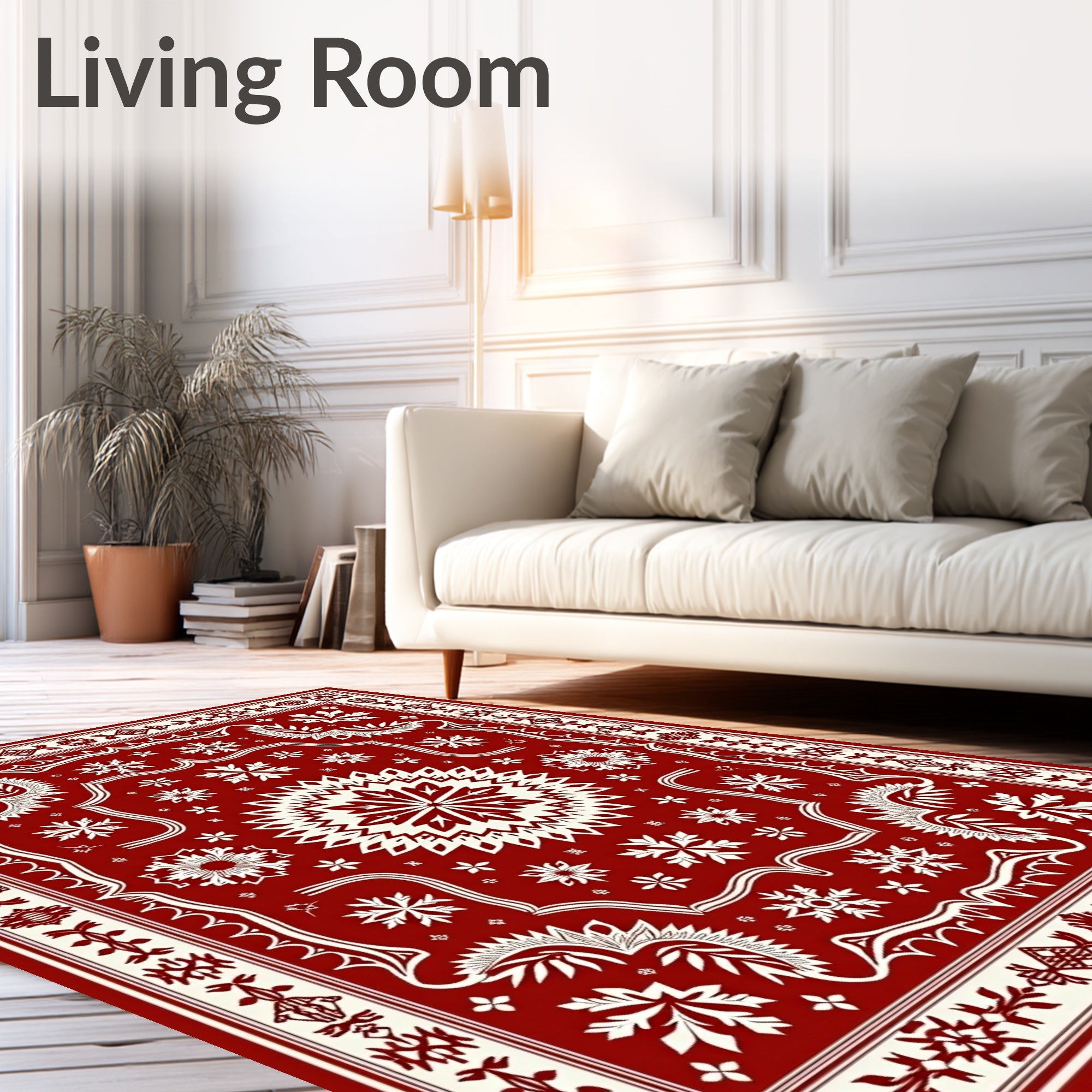 Crimson Snowflake Radiating Medallion Rug