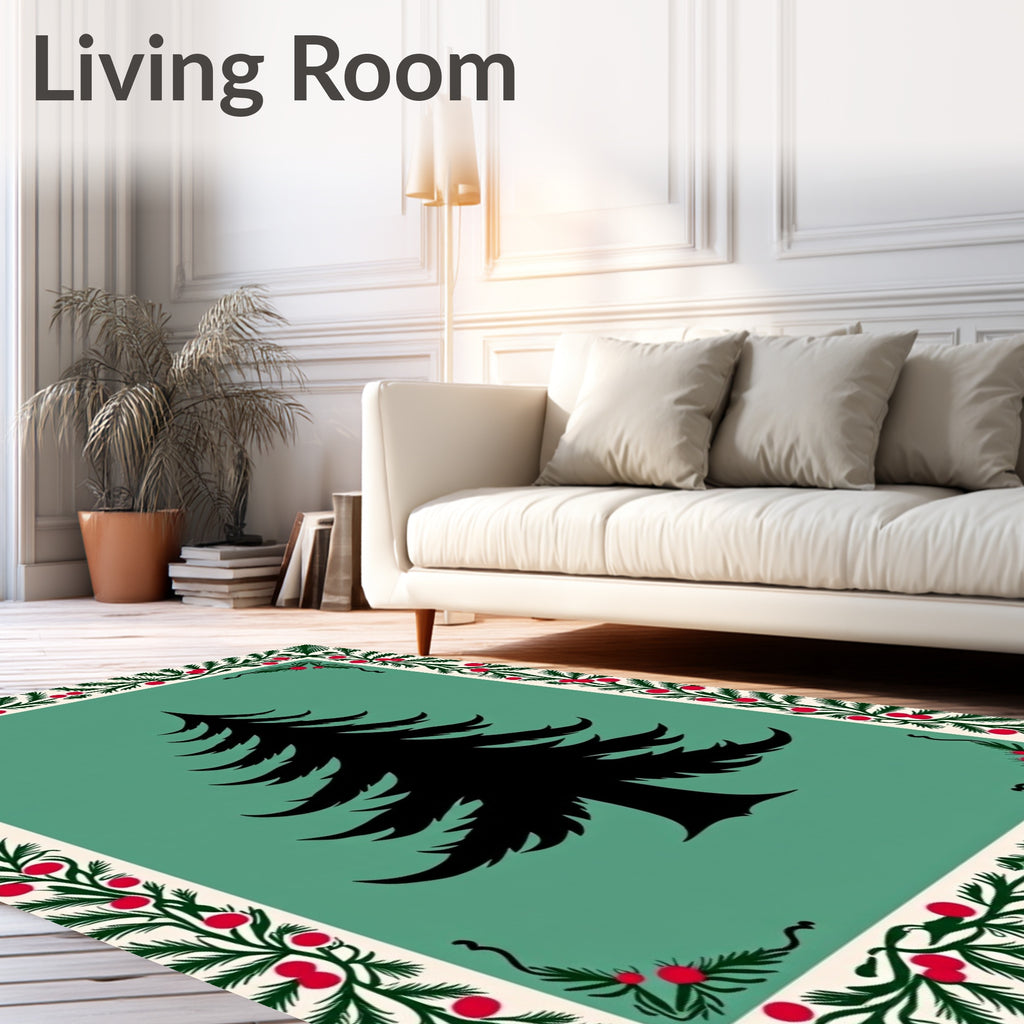 Black Fir Tree Christmas Border Rug