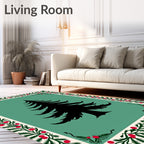 Black Fir Tree Christmas Border Rug