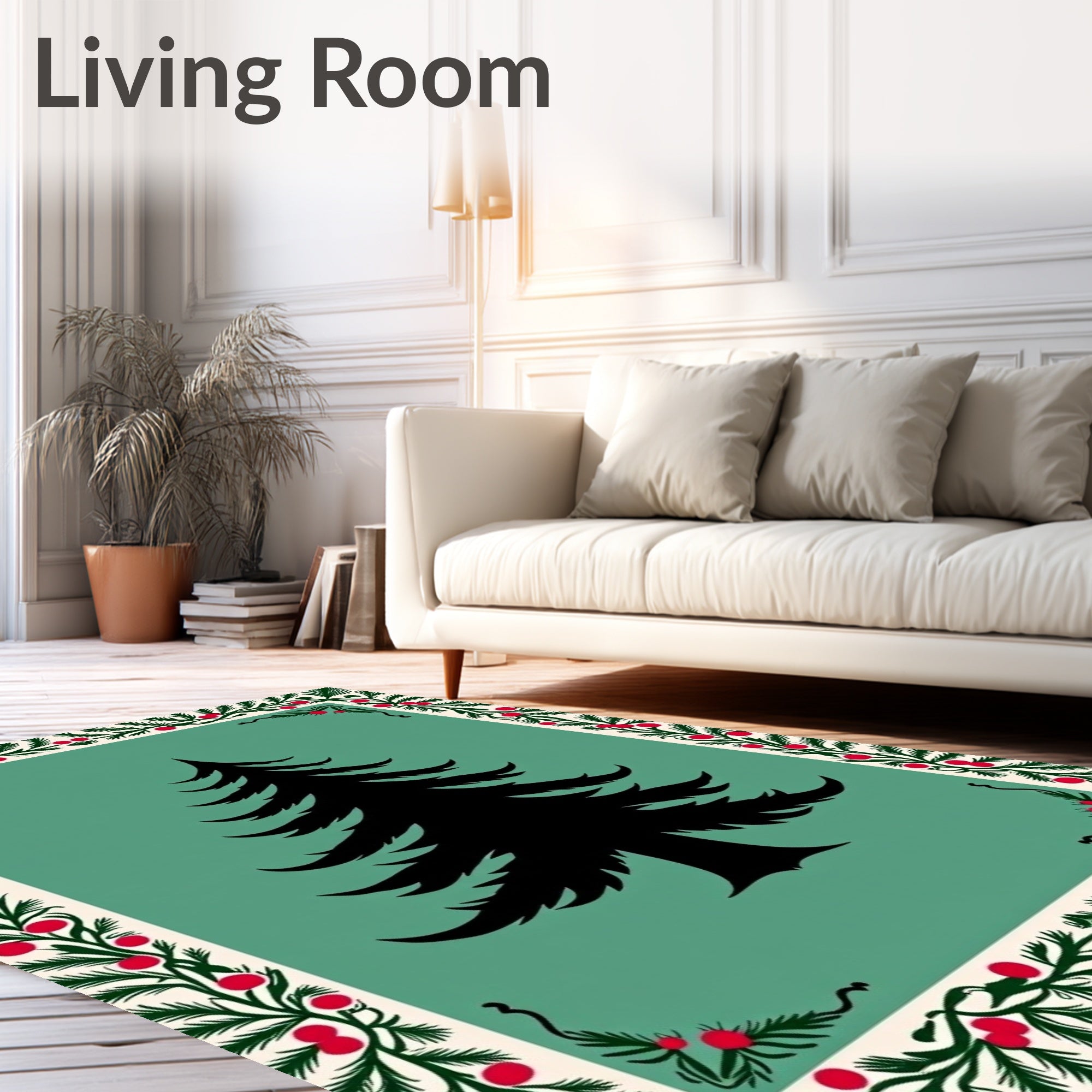 Black Fir Tree Christmas Border Rug