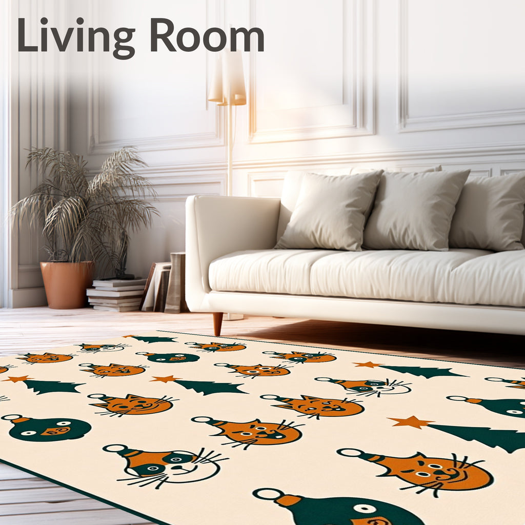 Retro Orange Cat Christmas Ornament Rug