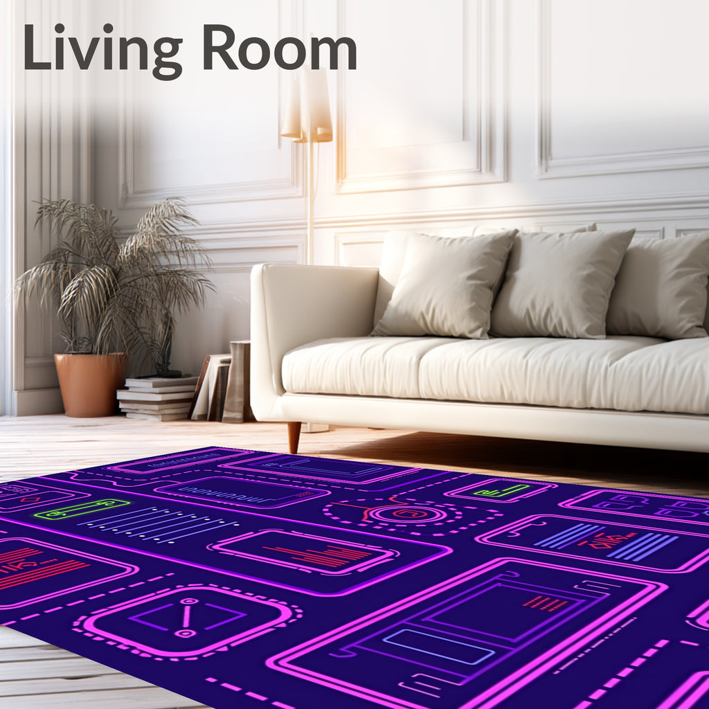 Neon Tech Circuitry Grid Rug