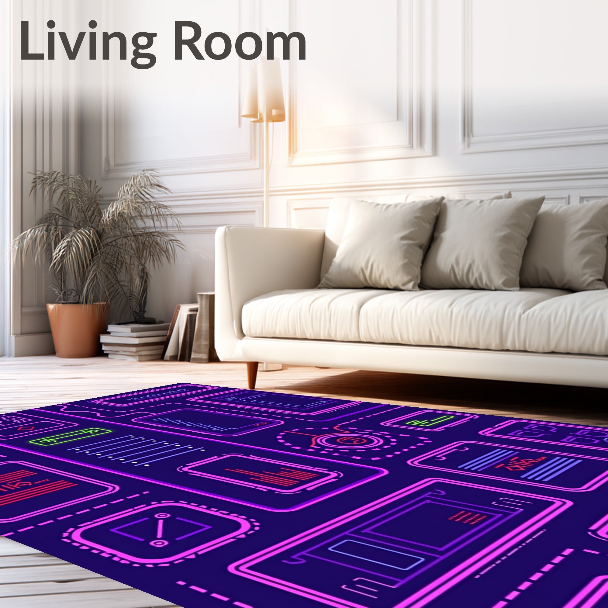 Neon Tech Circuitry Grid Rug