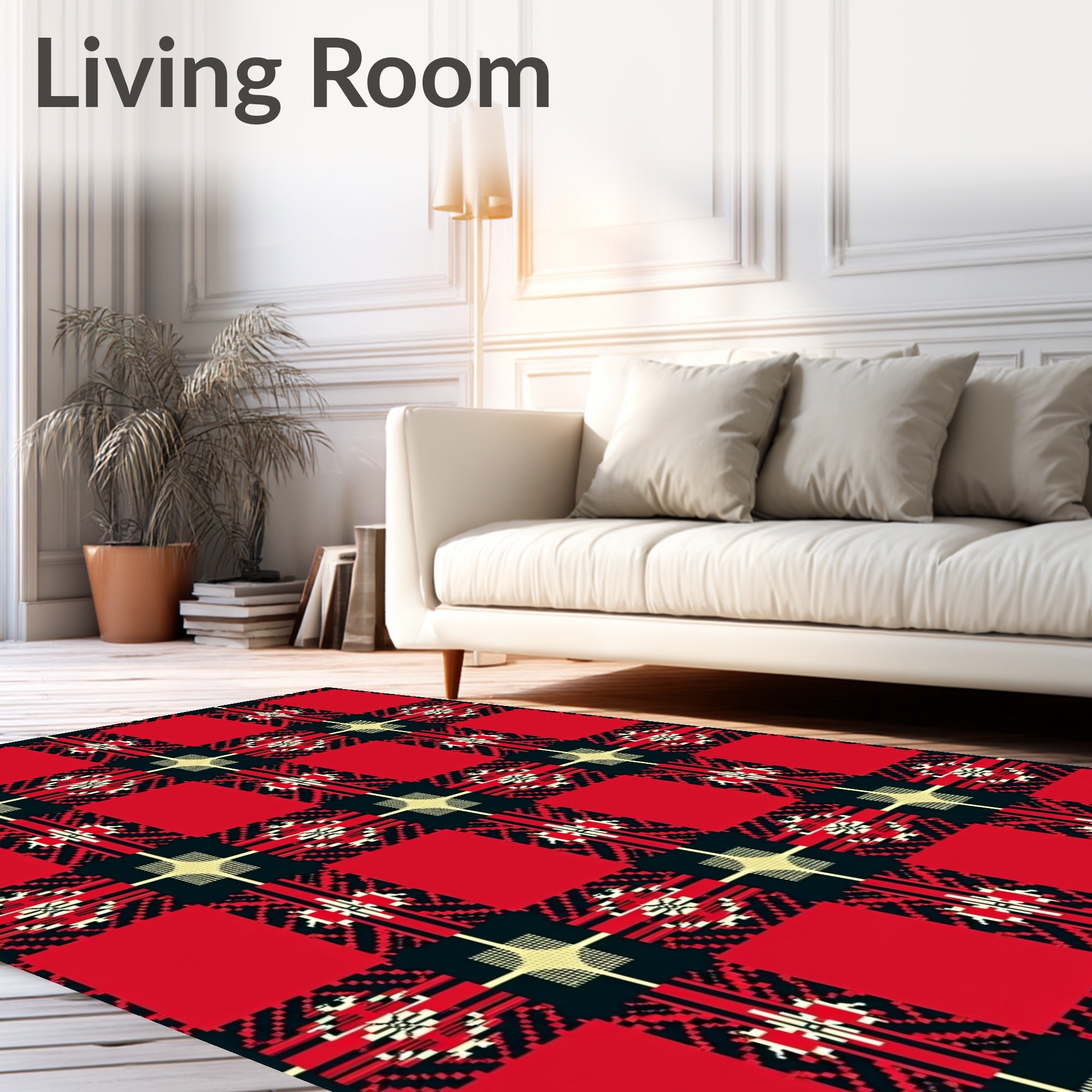 Bold Red Black Checkerboard Plaid Rug
