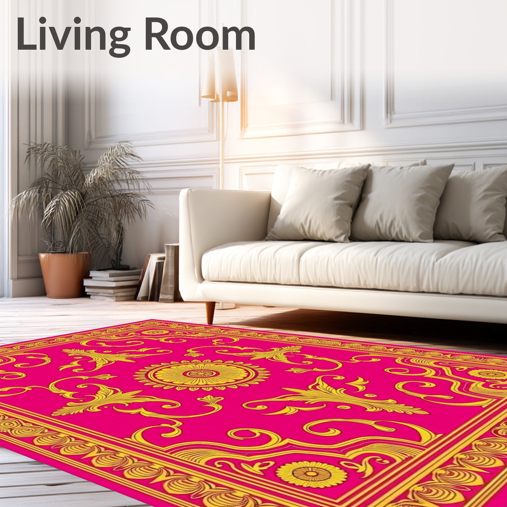 Pink Gold Baroque Scroll Medallion Rug
