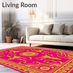 Pink Gold Baroque Scroll Medallion Rug