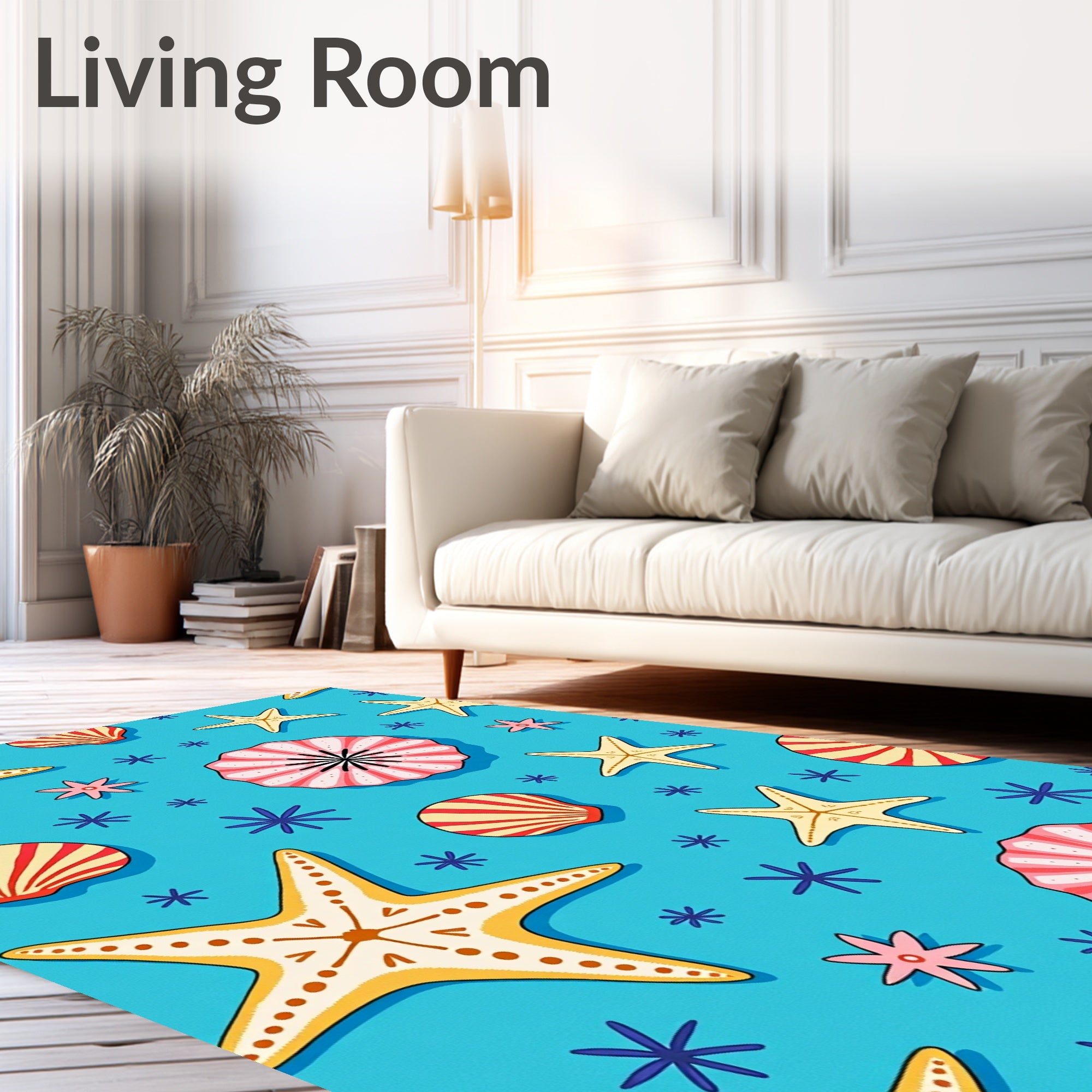 Aqua Sea Creatures Starfish Shell Toss Rug