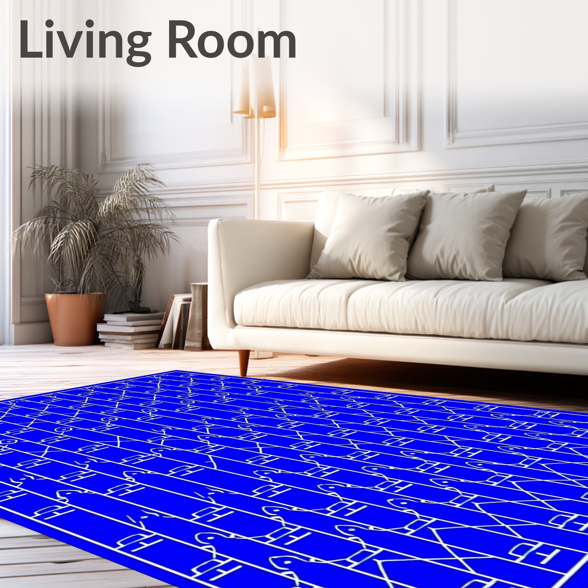 Vibrant Blue Bold Diamond Lattice Rug