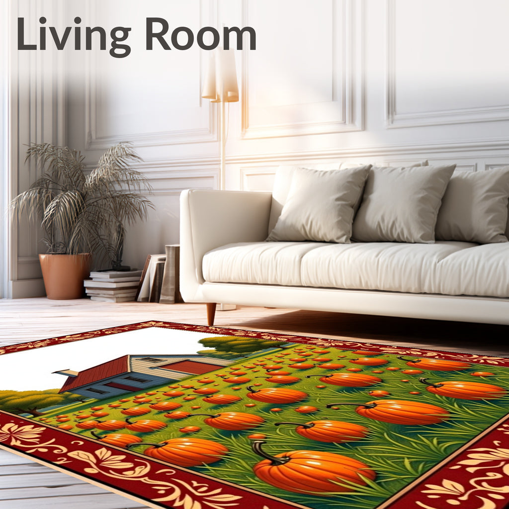 Autumn Pumpkin Patch Barn Scene Rug