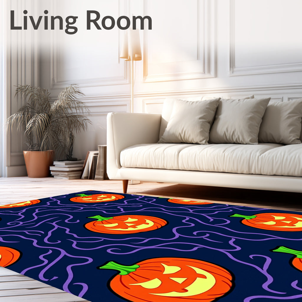 Spooky Orange Jack O Lantern Swirls Rug