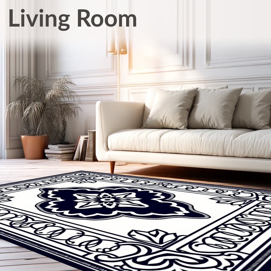 Deep Navy Classic Floral Medallion Rug